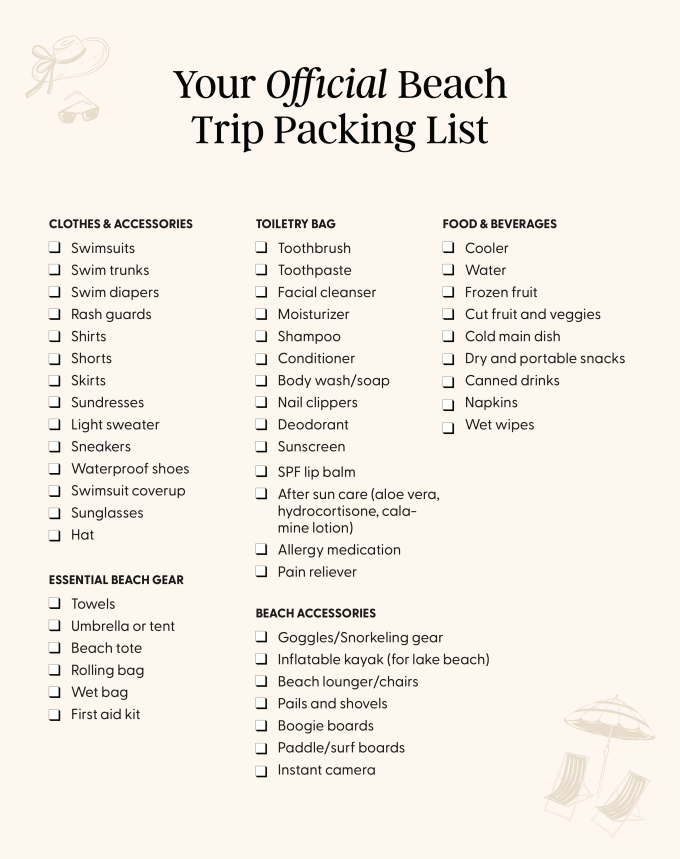 Lista de embalaje del viaje de la playa