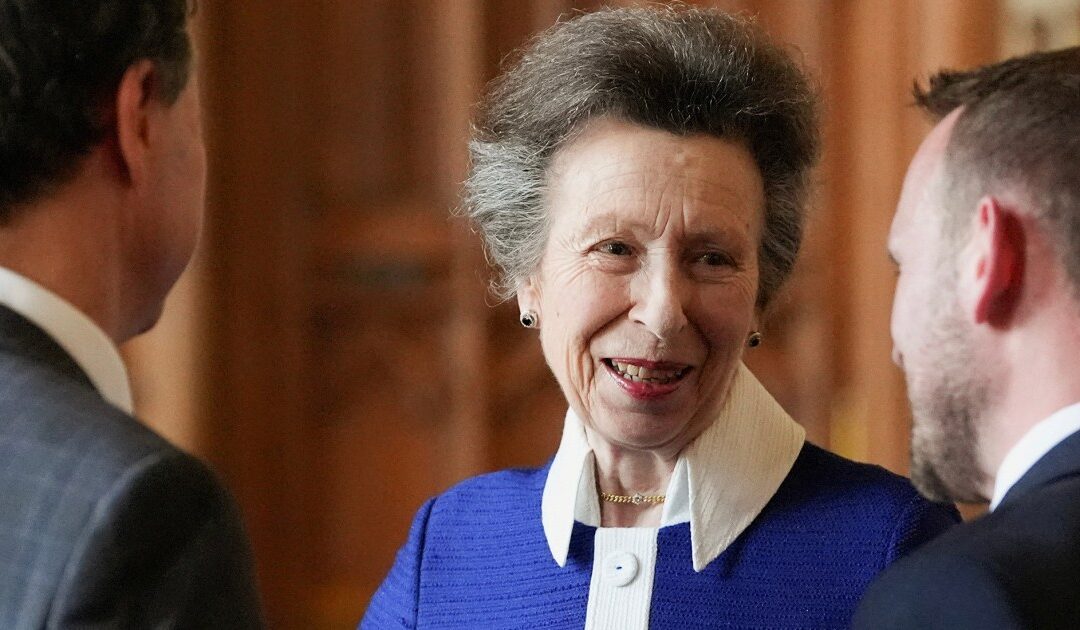 La princesa Anne sale en broche de hoja de oro raramente visto
