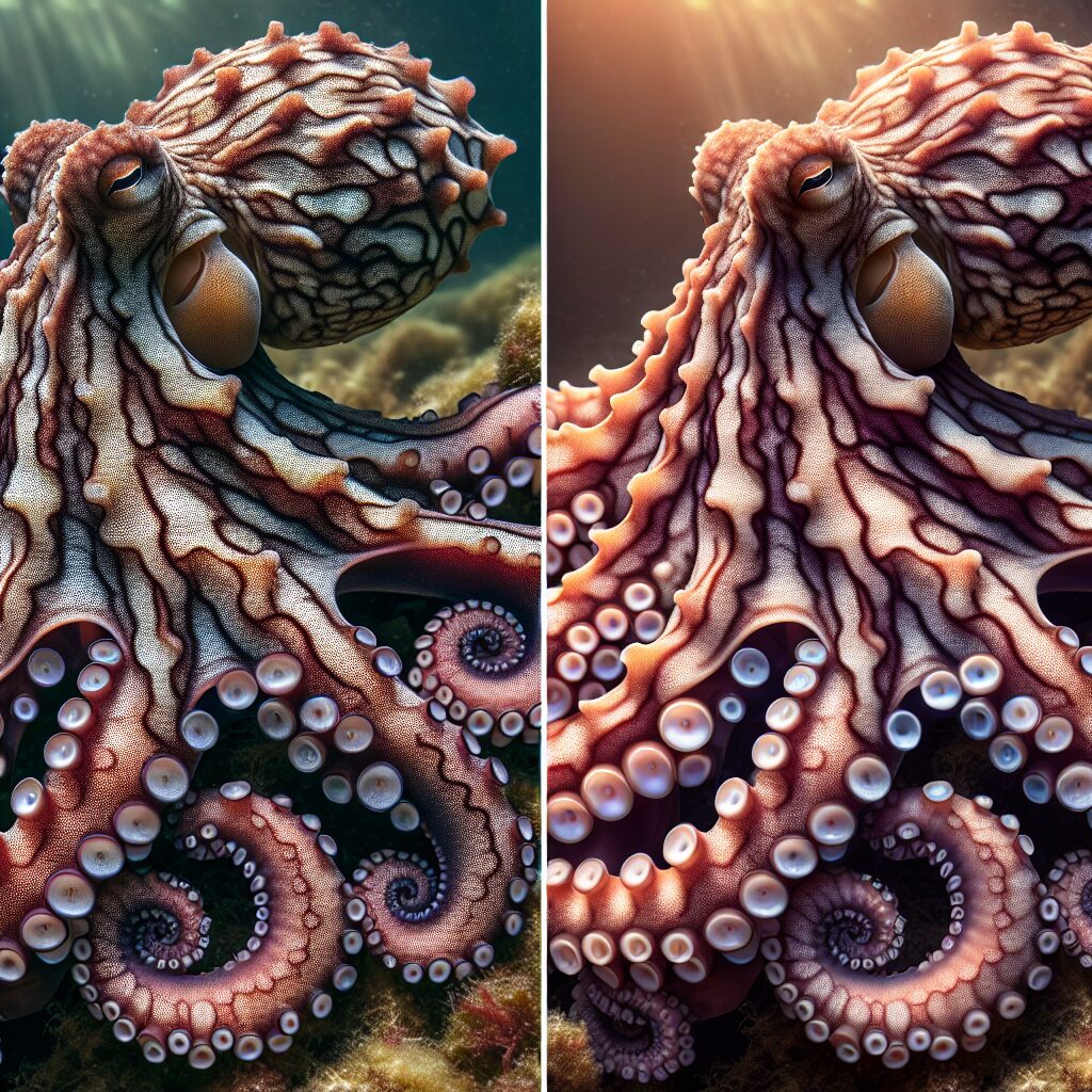 La piel del pulpo puede cambiar de color y textura al instante.