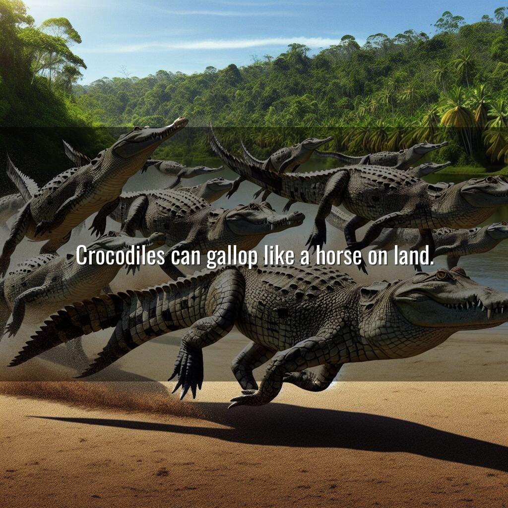 Cocodrilos galopando como caballos