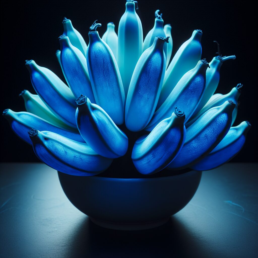 Los plátanos brillan en azul bajo luces negras.